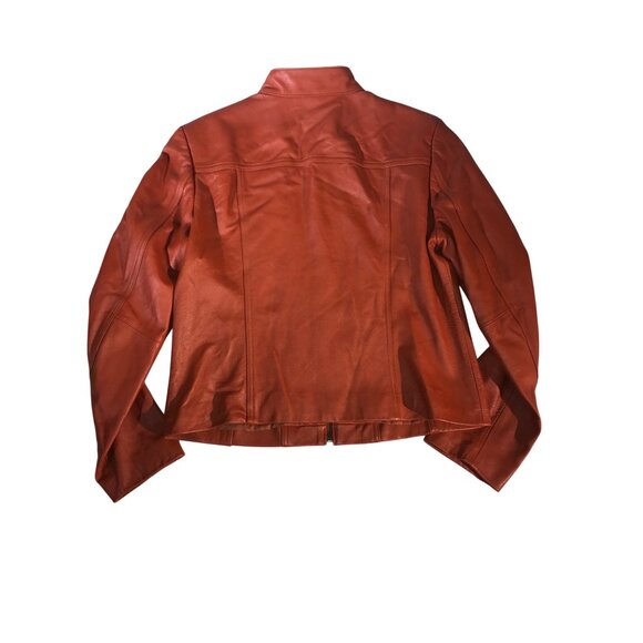 Valerie Stevens Womens Burnt Orange Leather Moto Jacket - Picture 2 of 7
